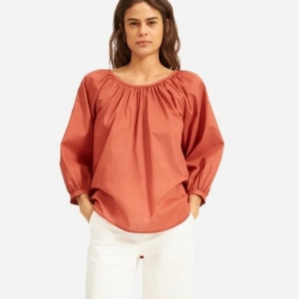 Everlane Burnt Sienna Ruched Air Peasant Blouse